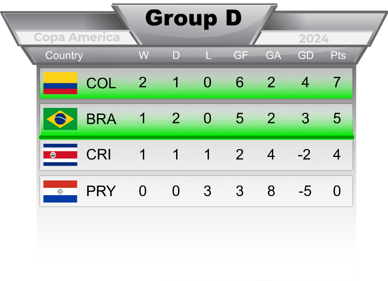 Group D Copa America Final Standings